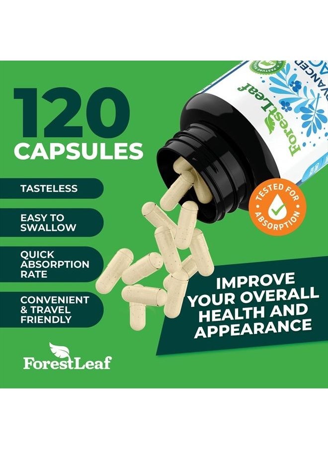 ForestLeaf - Collagen Pills with Hyaluronic Acid & Vitamin C - Reduce Wrinkles, Tighten Skin, Boost Hair, Skin, Nails & Joint Health - Hydrolyzed Collagen Peptides Supplement - 120 Capsules - Image 1