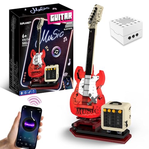 Suplanet Electric Guitar Music Interactive Building Set for Music Lovers Bluetooth Connectivity Reverb Amplifier Collectible Building Kit for Rockers Adults and Kids 500 PCS - Image 1