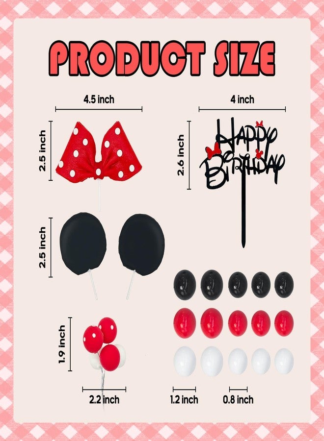 Tarocynn 20Pcs Mouse Birthday Cake Topper with Bows and Ears Happy Birthday Party Baby Shower Decorations Supplies - Image 4
