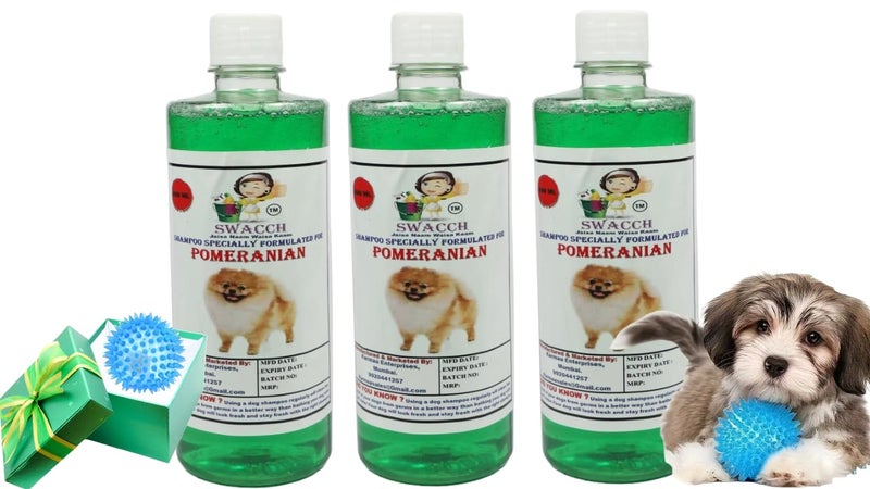 swacch Shampoo | Puppy Safe Shampoo | PH Balanced | Ditch to Itch for Pomeranian Dog Shampoo 500ml Pack of 3 (Neem Alovera) + Spike Ball Chew Toy Combo Pack - Image 1