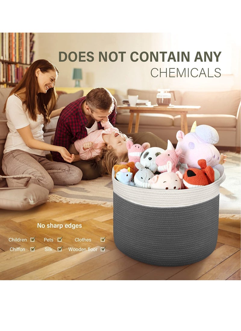 TYCOM - Tycom Cotton Rope Basket Woven Baby Laundry Basket for Blankets Toys Storage Basket with Handle Comforter Cushions Storage Bins Thread Laundry Hamper Blanket Towels Home Storage Container Light Grey - Image 1