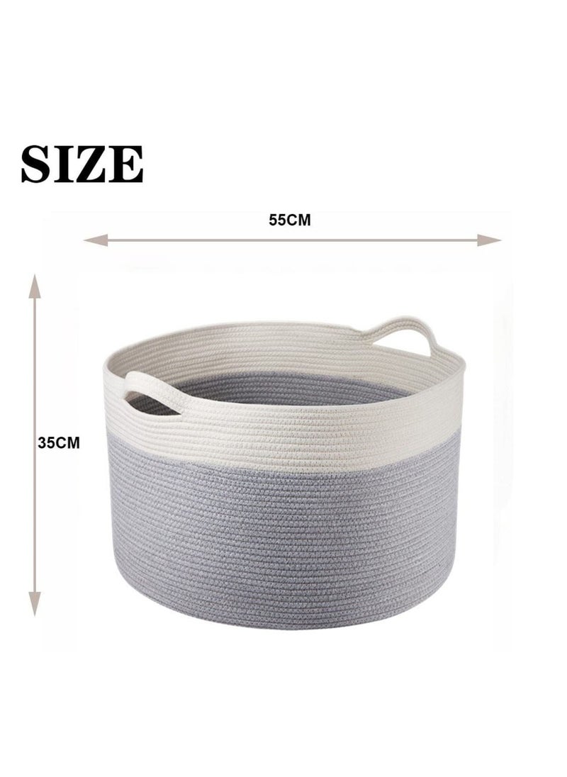 TYCOM Tycom Cotton Rope Basket Woven Baby Laundry Basket for Blankets Toys Storage Basket with Handle Comforter Cushions Storage Bins Thread Laundry Hamper Blanket Towels Home Storage Container Light Grey  - Image 3