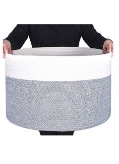 TYCOM Tycom Cotton Rope Basket Woven Baby Laundry Basket for Blankets Toys Storage Basket with Handle Comforter Cushions Storage Bins Thread Laundry Hamper Blanket Towels Home Storage Container Light Grey  - Image 1