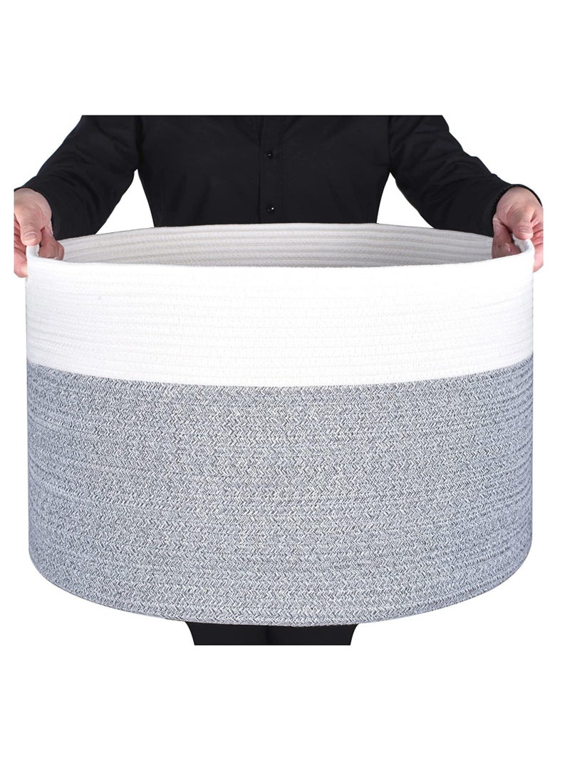 TYCOM Tycom Cotton Rope Basket Woven Baby Laundry Basket for Blankets Toys Storage Basket with Handle Comforter Cushions Storage Bins Thread Laundry Hamper Blanket Towels Home Storage Container Light Grey  - Image 1