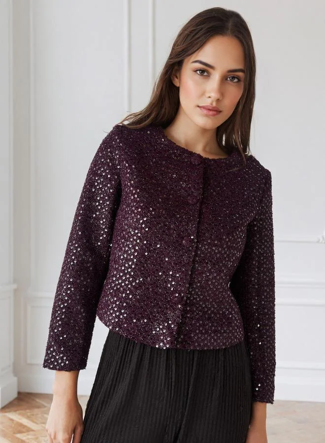 Iconic Sequin Embellished Jacket with Long Sleeves