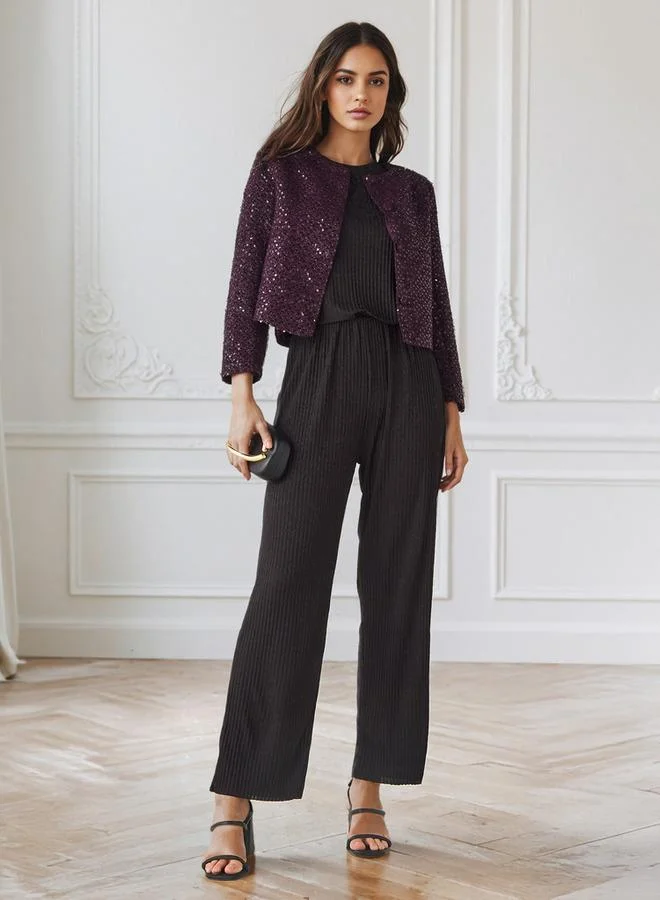 Iconic Iconic Sequin Embellished Jacket with Long Sleeves