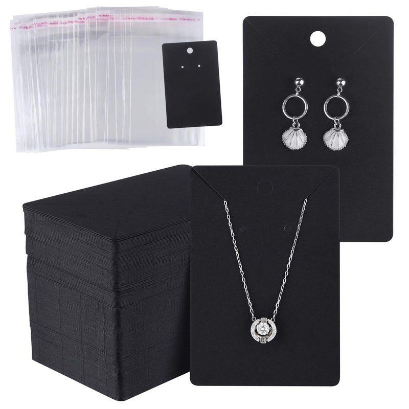 MIAHART 150 Set Earring Display Card with 150 Pcs Self-Seal Bags, Earring Holder Card for Selling DIY Ear Studs, Earrings and Jewelry Display (Black) - Image 1