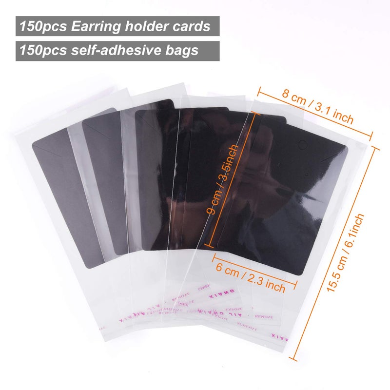 MIAHART 150 Set Earring Display Card with 150 Pcs Self-Seal Bags, Earring Holder Card for Selling DIY Ear Studs, Earrings and Jewelry Display (Black) - Image 4