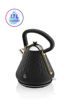 Swan Gatsby Black and Gold 1.7 Litre Pyramid Kettle, 3 KW Rapid Boil, Diamond Pattern Design, Matte Black with Gold Accents, SK14080BLKN  - Image 1