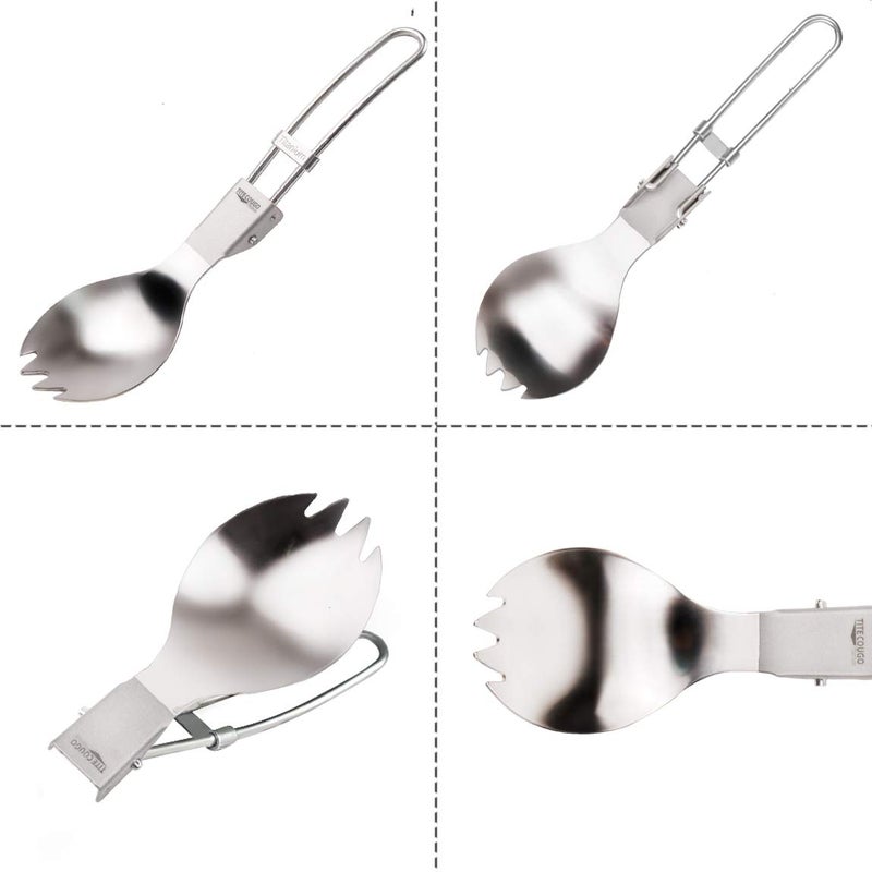 GADIEMKENSD Ultralight Outdoor Titanium Spork Healthy Camping Spoon Folding Fork 18g - Image 4