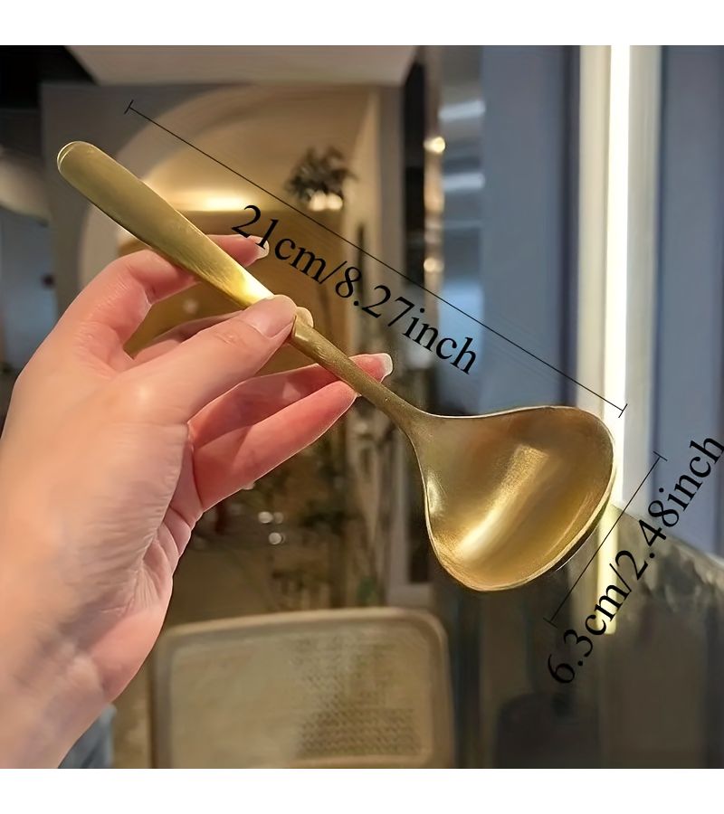 مغرفة سميكة ذات مقبض طويل لعصيدة القدر الساخن – لون ذهبي – قطعة واحدة - Image 2