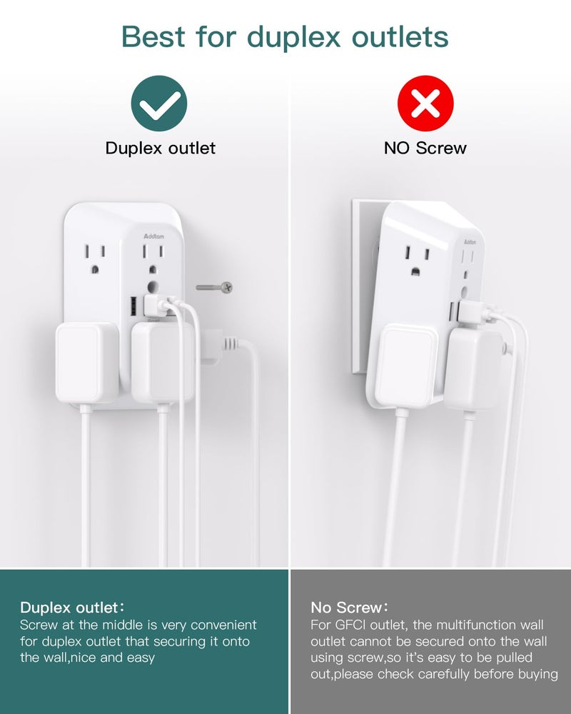 Addtam Surge Protector Outlet Extender, 6-Outlet Splitter with 4 USB Wall Charger(PD 20W), Multi Plug Wall Outlet 1800J Power Strip for Home Office Dorm Room Essentials, White - Image 4