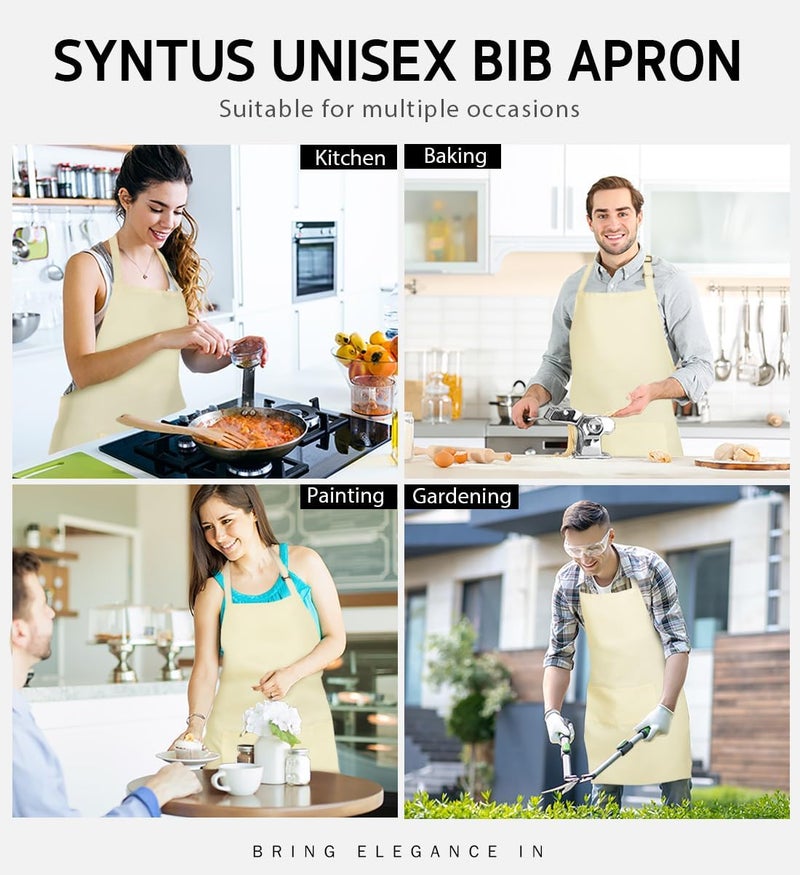 Syntus Adjustable Bib Apron with 2 Pockets Cooking Kitchen Aprons for Women Men Chef, Cream, 26.77×33.07 inch - Image 5