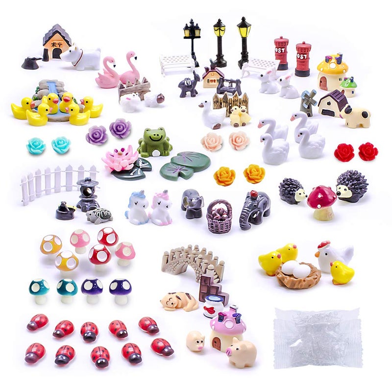 Dracarys Selected 100 Pcs Fairy Garden Accessories, Mini Resin Animals, Miniature Figurines, Micro Landscape Ornaments Kit, Garden DIY Animals, Environmental Resin, Forest Encounters - Image 1