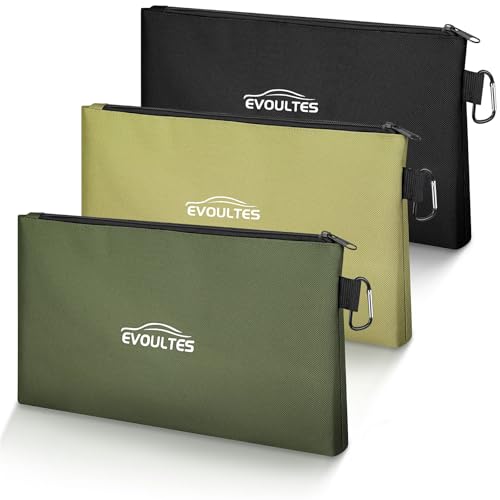 EVOULTES 12 Inch Tool Pouches with Zipper Small Tools Bags with Carabiner Multi Purpose Utility Organizer Bags for Tools 3 Pack in Tan Navy Green Black - Image 1