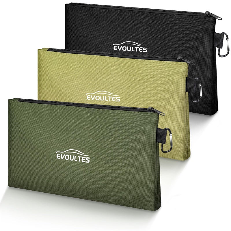 EVOULTES 12 Inch Tool Pouches with Zipper Small Tools Bags with Carabiner Multi Purpose Utility Organizer Bags for Tools 3 Pack in Tan Navy Green Black - Image 2