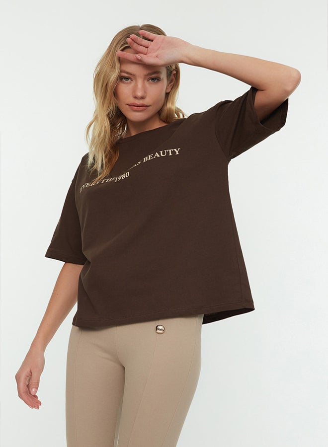 trendyol Printed Women Brown T-shirt - Image 4