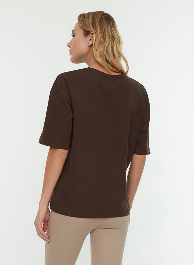 trendyol Printed Women Brown T-shirt - Image 5