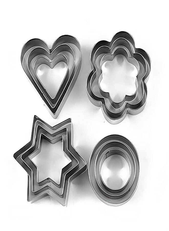 CUVLY 12 Pieces Cookie Cutter Set | 4 Different Shapes, 3 Sizes, Stainless Steel Stainless Steel Cookies Cutter in Heart, Star, Circle, and Flower Shapes - Image 1