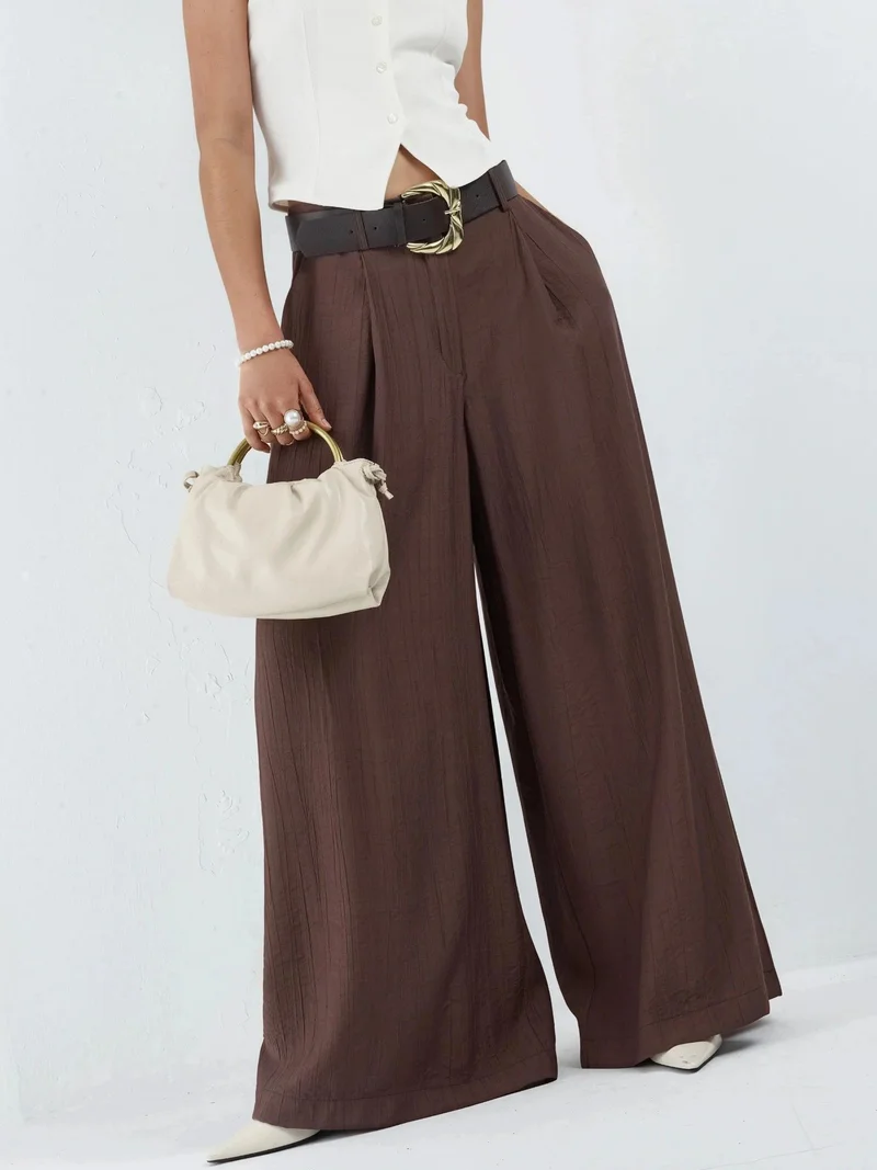 بوسيم BUSEM High Waist Wide Leg Pants with Pleats
