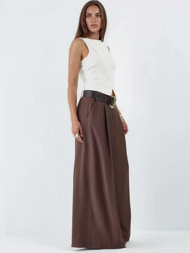 بوسيم BUSEM High Waist Wide Leg Pants with Pleats