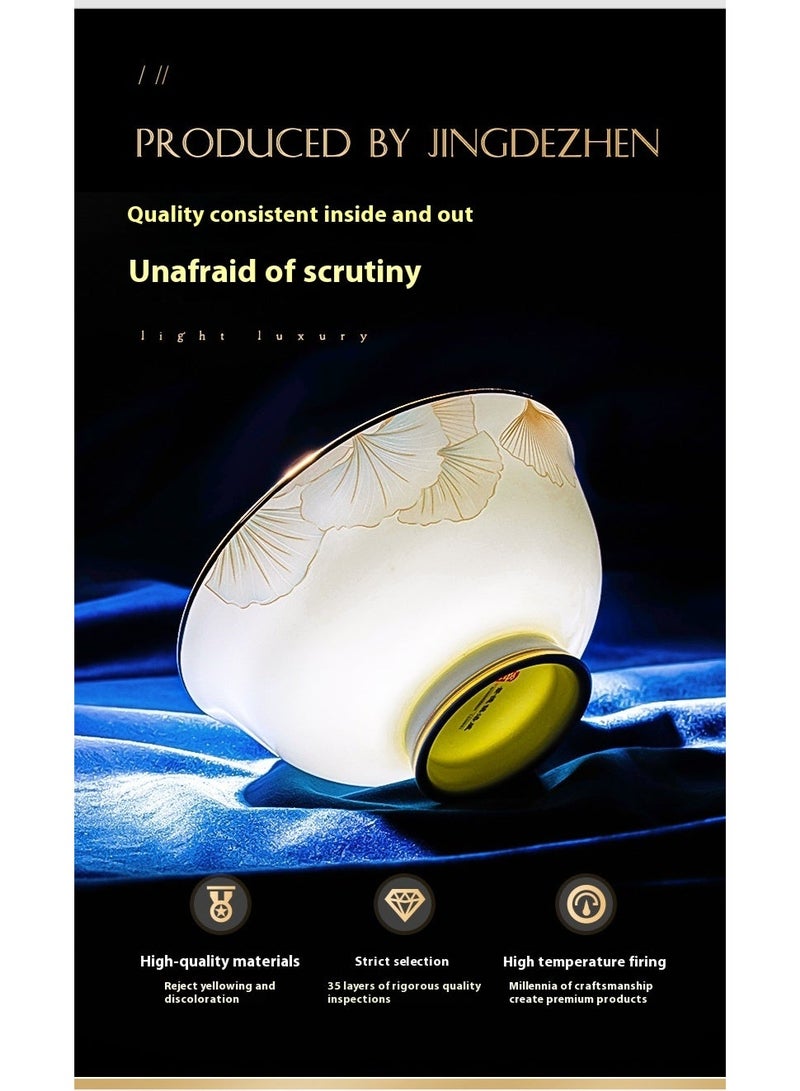 آي كي طقم أدوات مائدة سيراميك بنقشة الجنكو المذهبة – 24 قطعة | بورسلان أبيض سميك بطلاء تحت التزجيج | مانع للانزلاق وسهل التنظيف | آمن للميكروويف وغسالة الصحون | لون أبيض كريمي بحافة ذهبية | مناسب للاستخدام العائلي والهدايا - Image 5