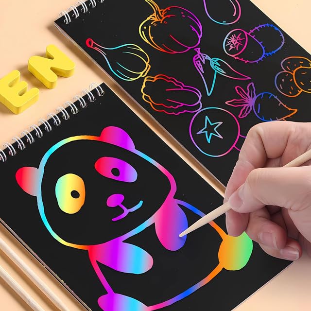 Finemoe Scratch Book with Stencil Scale for Kids, Bulk Return Gifts for Birthday, Magic Activity Kit, Thoughtful Return Gifts for Girls & Boys Ages 3 & Above, Art & Craft Kit for Kids (Large12 Set) - Image 4