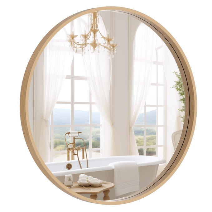 ROUND WOOD MIRROR 24 INCH CIRCLE WALL MIRROR FOR BATHROOM ROUND WALL MIRROR FOR WALL DECOR VANITY ENTRYWAY LIVING ROOM NATURAL