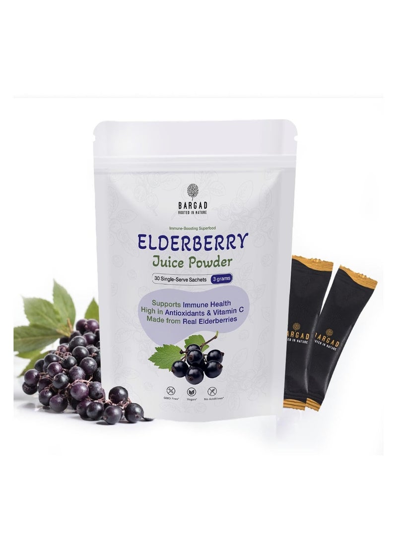 BARGAD Bargad Elderberry Juice Powder| Supports Healthy Immune System, 100% Natural & Vegan | Pure Sambucus Nigra Extract | Non-GMO, Gluten-Free | No Sugar Added | Convenient Travel Packs – 30 Single-Serve Sachets 