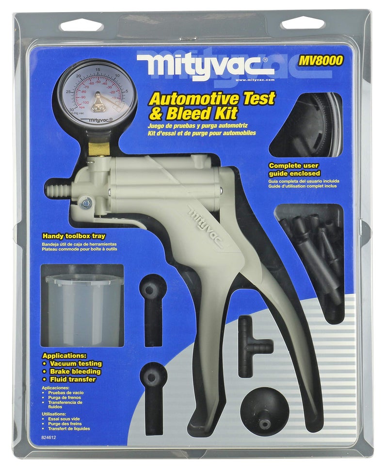 Mityvac MV8000 Automotive Tune-up and Brake Bleeder Kit, Selectline Hand Pump (MV8010), One Finger Vacuum Release, Ergonomic Design, Gearless Diaphragm Gauge, 4.5oz Fluid Reservoir, 4 Tapered Adapters - Image 2