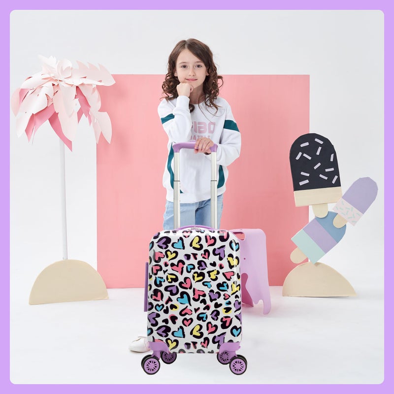 Inprof Kids Luggage with Spinner Wheels Carry on Suitcases for Girls 2 Piece Luggage Sets 16" Toddler Suitcase for Kids Rolling Suitcase Airline Approved (Bainbow Leopard) - Image 5