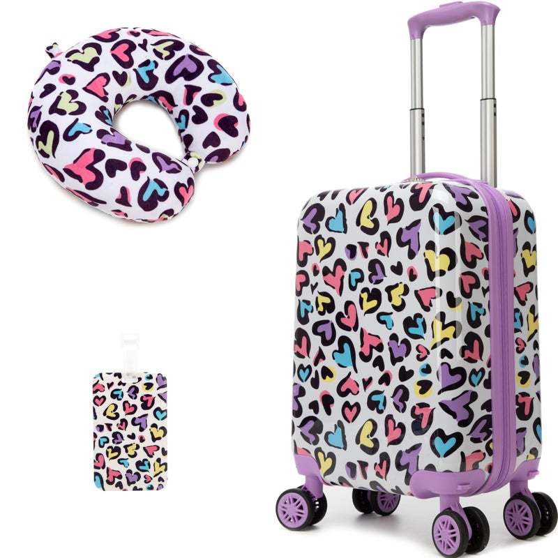 Inprof Kids Luggage with Spinner Wheels Carry on Suitcases for Girls 2 Piece Luggage Sets 16" Toddler Suitcase for Kids Rolling Suitcase Airline Approved (Bainbow Leopard) - Image 1