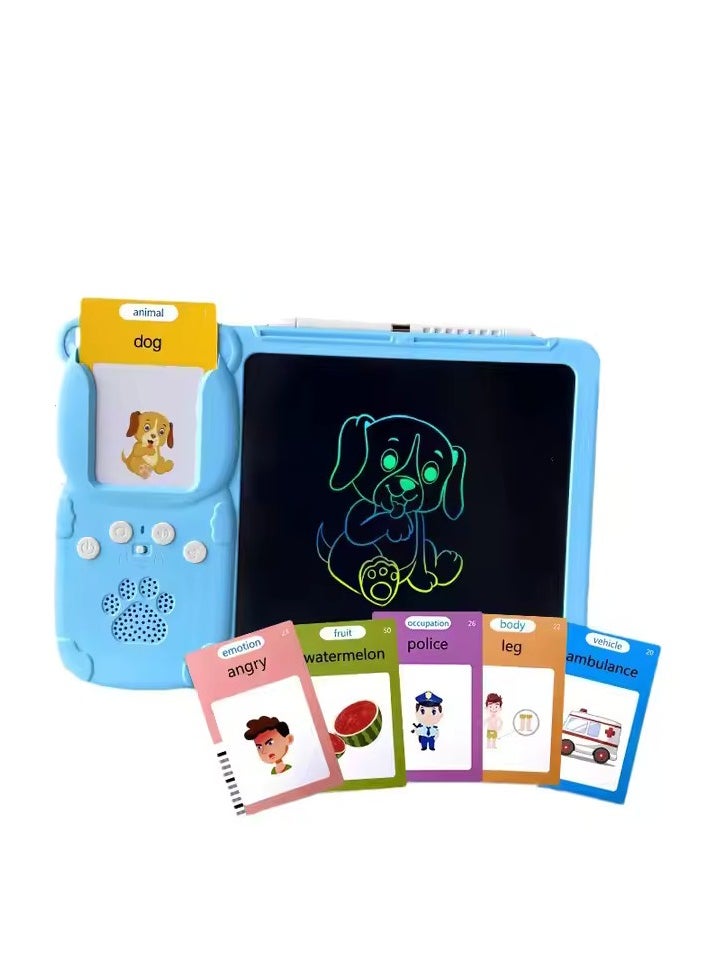 null - Talking Flash Cards LCD Writing Board, Smart Card Writing Board for kids,Educational Learning Tools with 112 cards with 224 words. Blue - Image 1