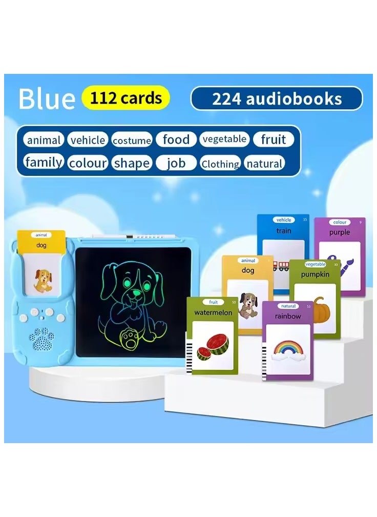 null - Talking Flash Cards LCD Writing Board, Smart Card Writing Board for kids,Educational Learning Tools with 112 cards with 224 words. Blue - Image 1