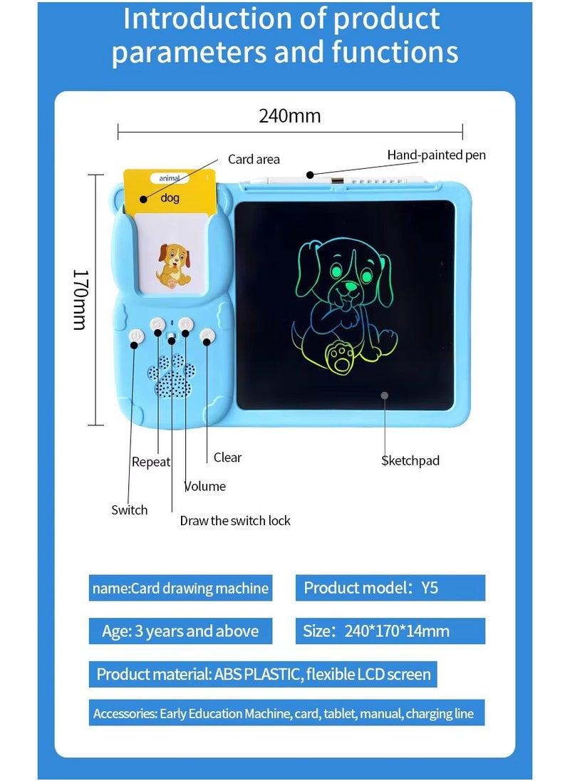 null - Talking Flash Cards LCD Writing Board, Smart Card Writing Board for kids,Educational Learning Tools with 112 cards with 224 words. Blue - Image 1