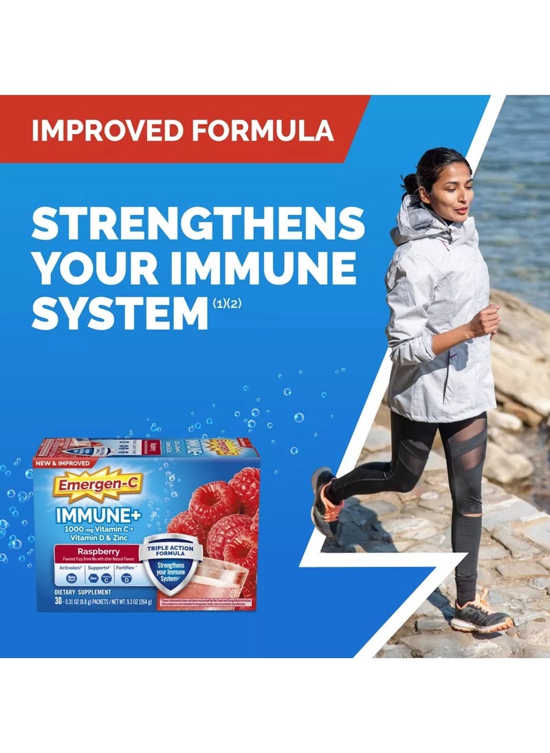 Emergen-C Immune+ Vitamin C + Vitamin D & Zinc, Raspberry, 30 Packets, 0.31 oz (8.8 g) Each  - Image 4