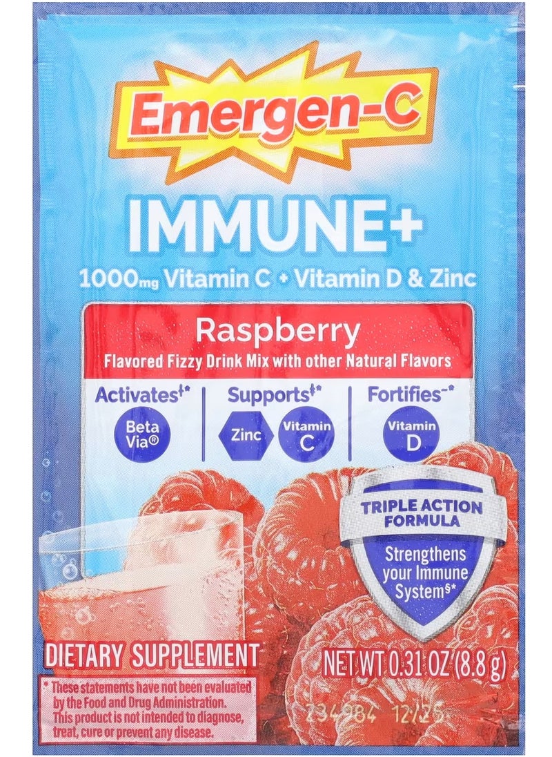 Emergen-C Immune+ Vitamin C + Vitamin D & Zinc, Raspberry, 30 Packets, 0.31 oz (8.8 g) Each  - Image 3