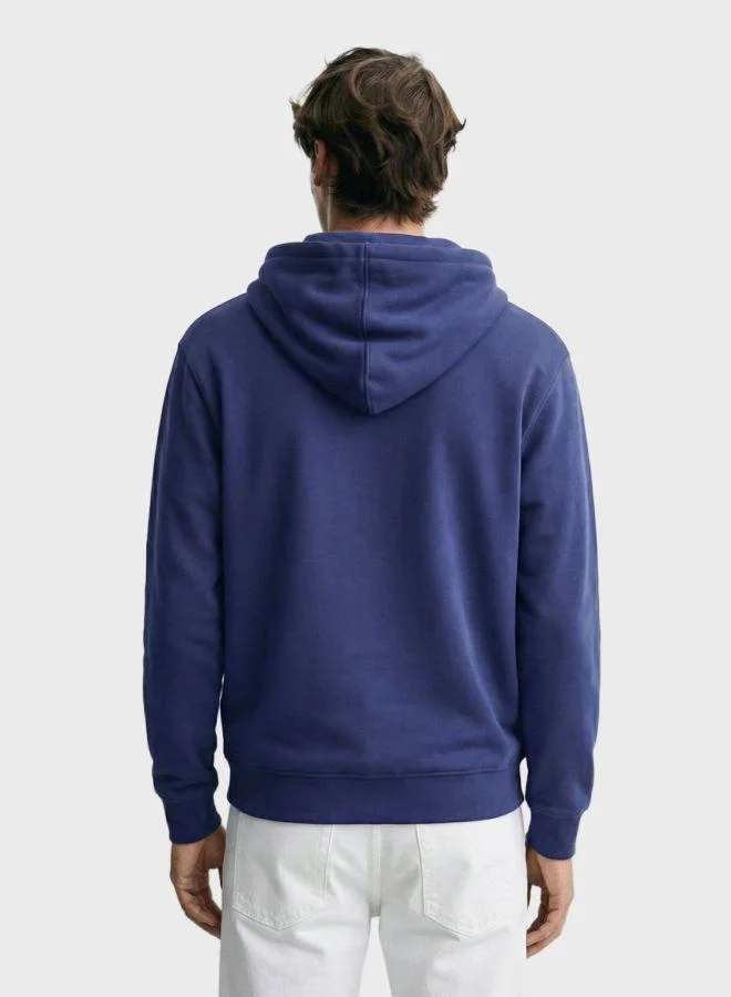 The Indian Garage Co Men Relaxed Fit Typographic Printed Crew Neck Full Sleeves Overhead Hooded Sweatshirt