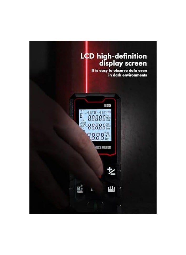 PROMASS Laser Meter,Digital Laser Rangefinder,Digital Laser Distance Meter with 1 Bubble Levels,M/In/Ft Unit switching Backlit 2.0 Inch LCD, Measure Distance, Area and Volume Diastimeter  - Image 3