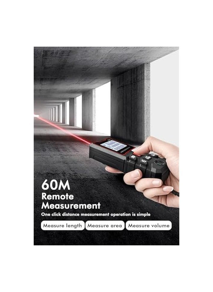 PROMASS Laser Meter,Digital Laser Rangefinder,Digital Laser Distance Meter with 1 Bubble Levels,M/In/Ft Unit switching Backlit 2.0 Inch LCD, Measure Distance, Area and Volume Diastimeter  - Image 5
