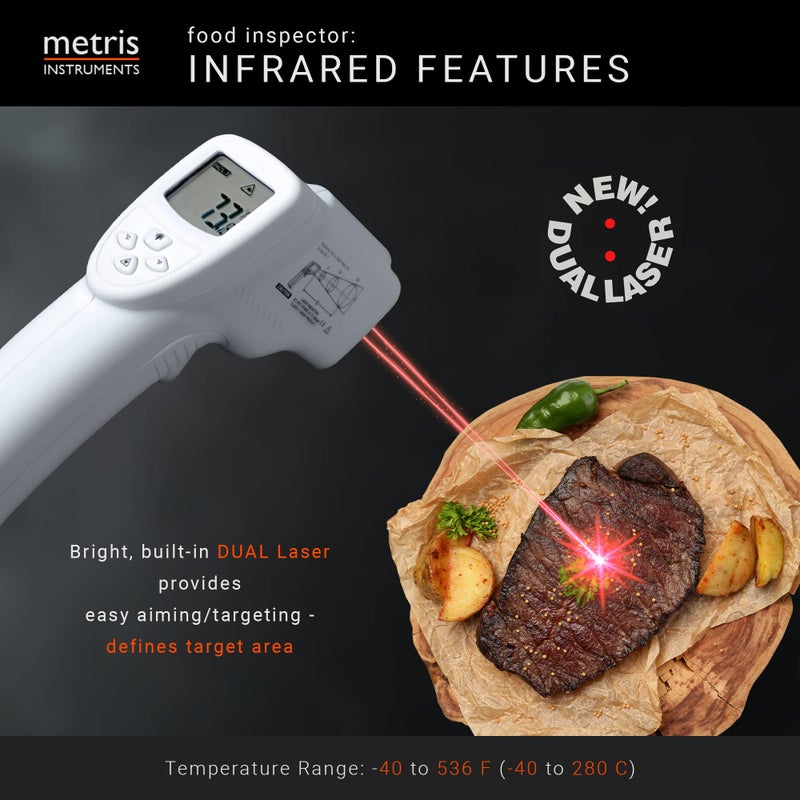 Metris Instruments مقياس حرارة ليزر رقمي للأغذية Metris Instruments FI40L - مسدس حراري لقياس درجة الحرارة للطبخ، المطبخ، الشواء، الشواء، الخبز - Image 3