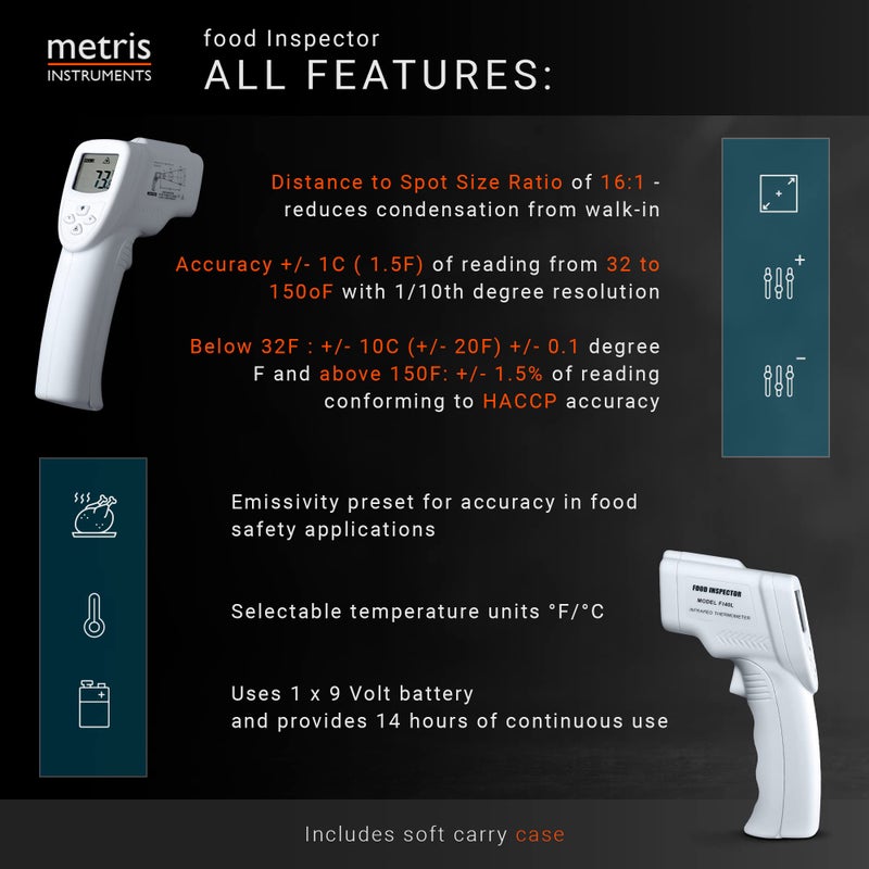 Metris Instruments مقياس حرارة ليزر رقمي للأغذية Metris Instruments FI40L - مسدس حراري لقياس درجة الحرارة للطبخ، المطبخ، الشواء، الشواء، الخبز - Image 5