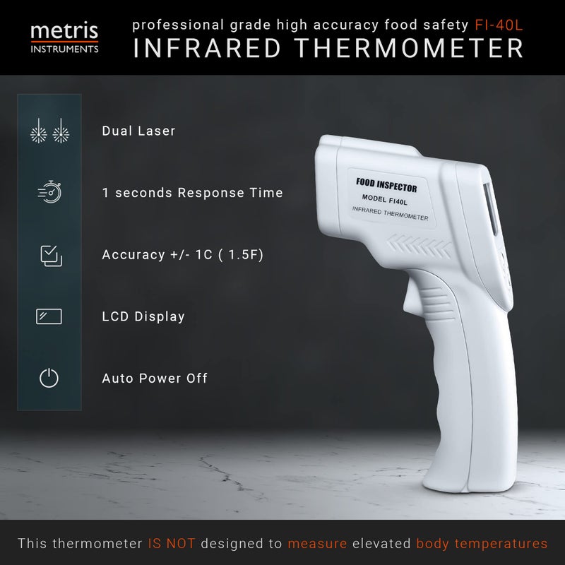 Metris Instruments مقياس حرارة ليزر رقمي للأغذية Metris Instruments FI40L - مسدس حراري لقياس درجة الحرارة للطبخ، المطبخ، الشواء، الشواء، الخبز - Image 2