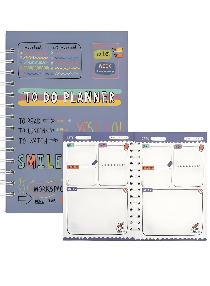 Lee Yon Daily Planner, To Do List Notebook for Work with 64 Sheets, Hourly Schedule for Tasks, Spiral Hardcover, Academic Calendar, Multicolour, 14 x 21 cm  - Image 1