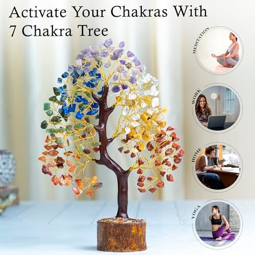 ZAICUS Seven Chakra Crystal Tree Showpiece for Home Decoration | 8-10 Inch Handcrafted Good Luck Feng Shui Tree | Gift Item for Women | Living Room Decor | Healing Chakra Tree - Image 2