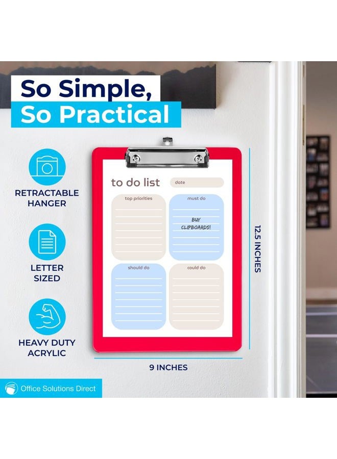Office Solutions Direct Plastic Clipboards (Set of 6) Multi Pack Clipboard (Red) Strong 12.5 x 9 Inch | Holds 100 Sheets! Acrylic Clipboards with Low Profile Clip | Cute Clip Boards Board Clips - Image 2