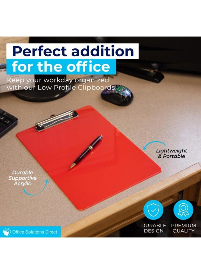 Office Solutions Direct Plastic Clipboards (Set of 6) Multi Pack Clipboard (Red) Strong 12.5 x 9 Inch | Holds 100 Sheets! Acrylic Clipboards with Low Profile Clip | Cute Clip Boards Board Clips - Image 3