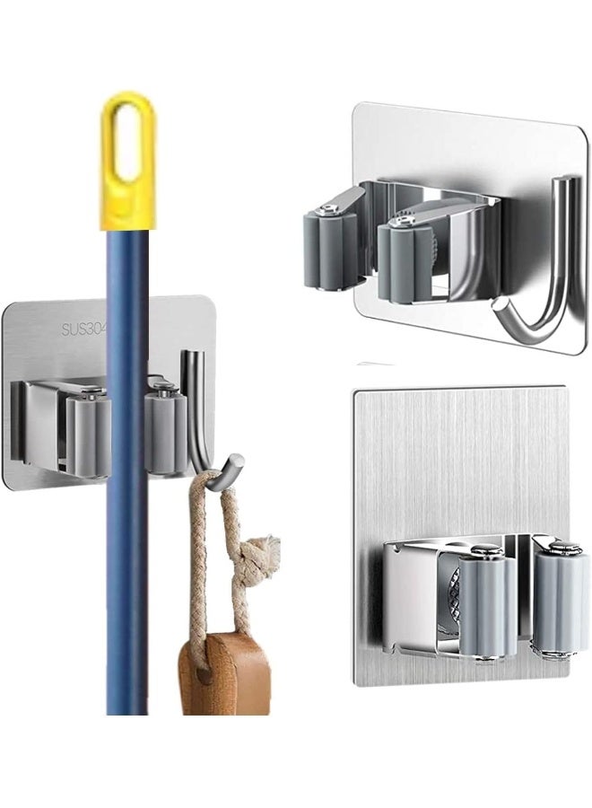 Zalcoon 2 PCS Mop Broom Holder Wall Mount - Mop Holder Self Adhesive No Drilling Super Anti-Slip Broom Holder for Home Garage Garden Laundry Room, kitchen organizer Tools (Mix) - Image 1