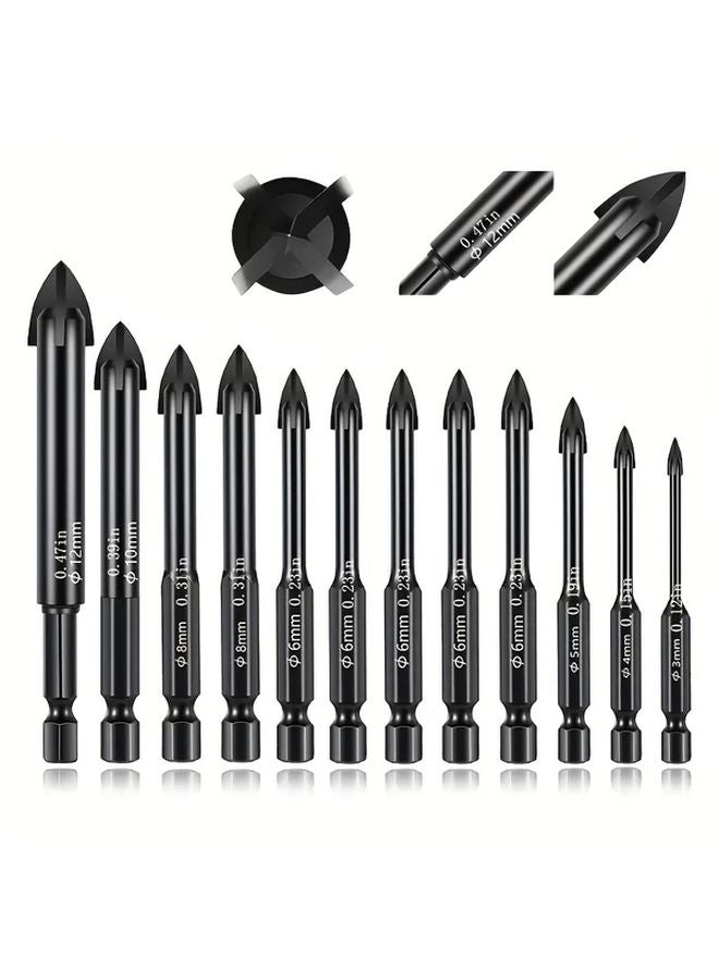 3PCS 12MM Carbide Drill Bit Set For Glass Concrete Tile Ceramic Wall - Image 2
