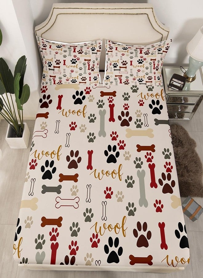 Homewish Dog Paw Print Fitted Sheet Twin Size,Bone Pattern Bedding Set 2pcs for Kids Teens Girls Boys Room Decor,Pet Animal Bed Cover Cartoon Bed Sheet Set with 1 Pillowcase - Image 5